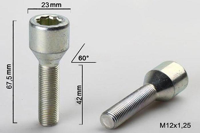 M12x1,25, Wielbout conisch inbus, Draadlengte 42mm, 23mm kopdiameter